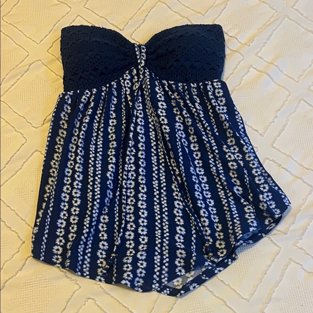 No Boundaries Navy and White Strapless Blouse